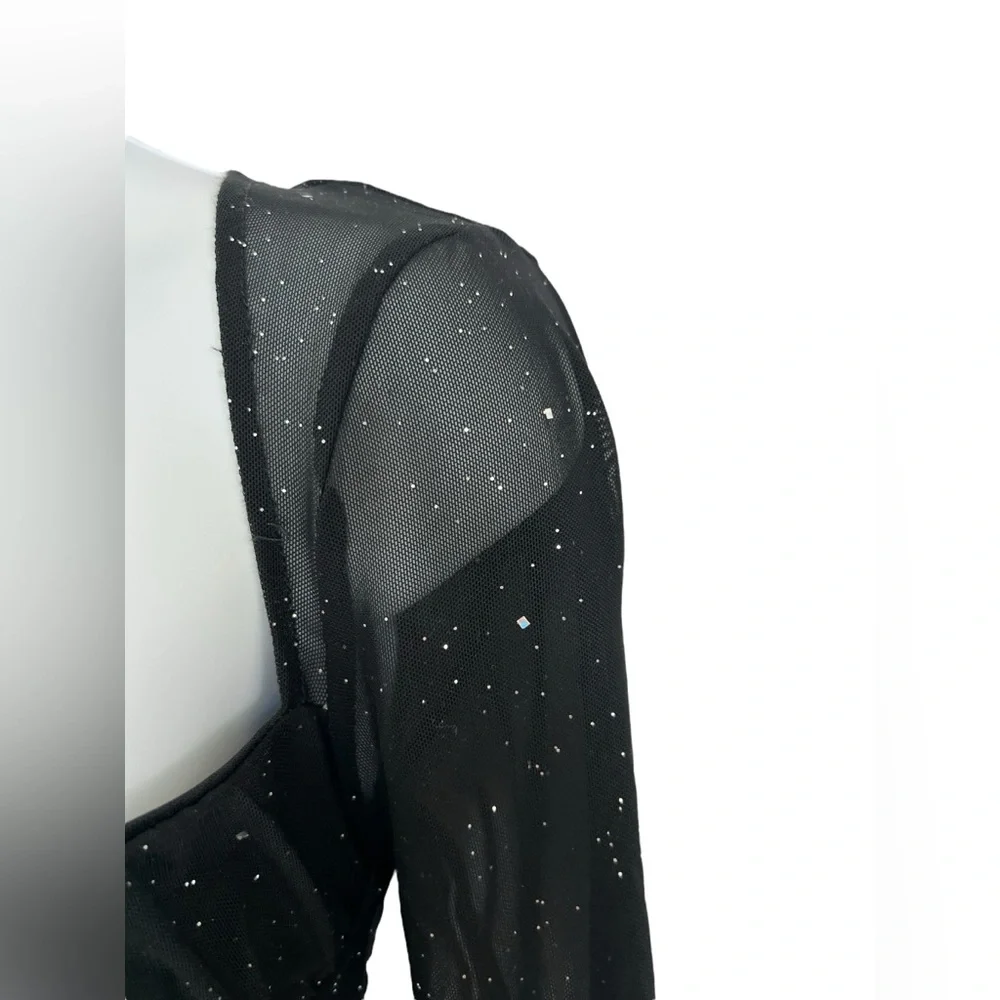 🆕 NWOT 🖤 Glitter Mesh Sweetheart Neck Bodycon Dress | LBD | Women’s Small - Picture 6 of 15